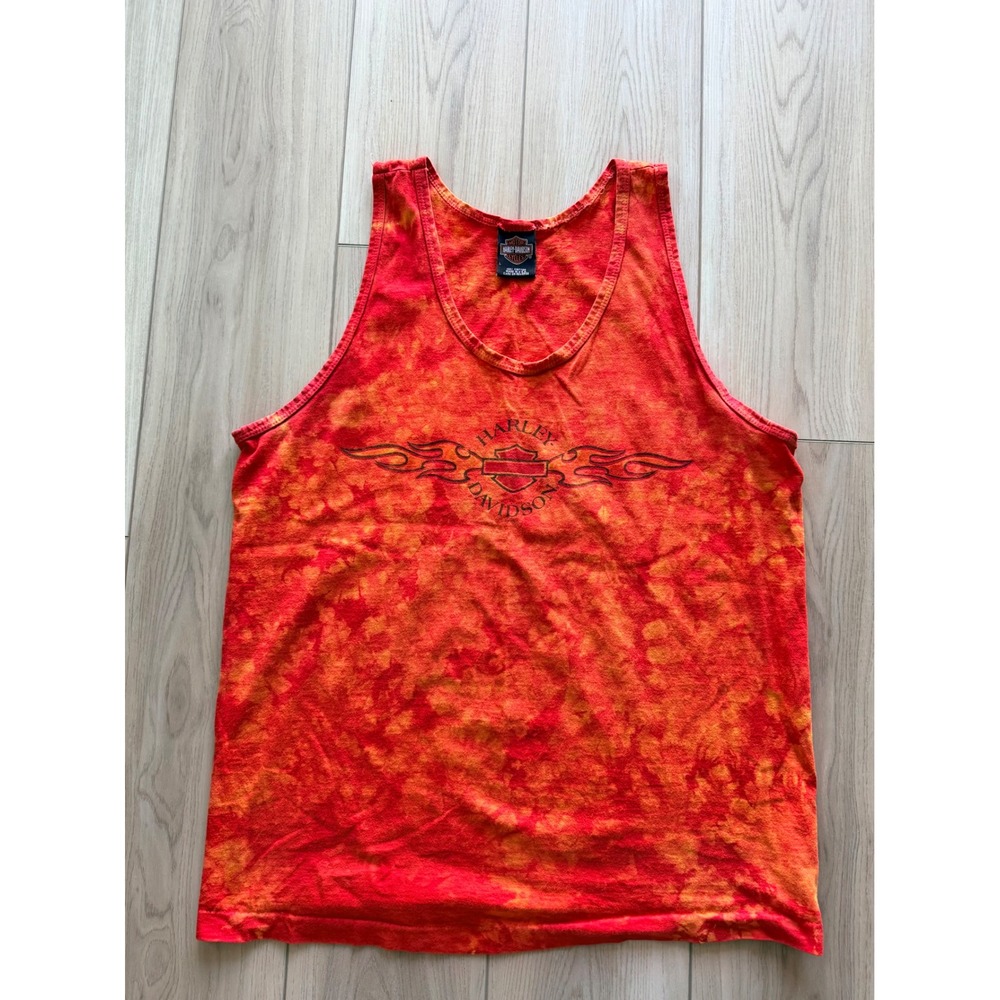 2002 Vintage Harley Davidson Tank Top Mens L Red Tie Dye Earl Smalls Marietta GA